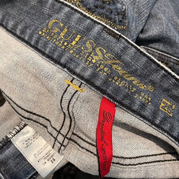 Guess Daredevil Bootcut Jeans Low Rise Embroidered Stones Sz 29 (31x32) - Picture 13 of 13